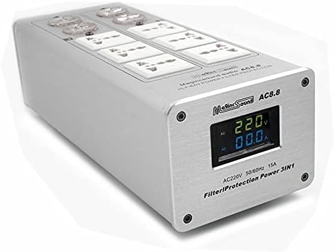 AC8.8 Аудиофильтр Мощност 3000 W 15 А, Контакта на променлив ток с Двойна led дисплей-Сребърен