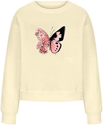 Плътни Свитшоты за жени, Реколта Върхове-Пуловер с кръгло деколте, Дамски Модни Съкратен Блузи с принтом пеперуди