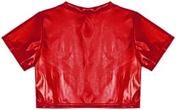 Mufeng/ Детска Блестяща Къса Риза с метален Принтом за момчета и Момичета, Облекла за Танци в стил хип-Хоп, Съкратен Топ с Къс ръкав, Тениска Червен Цвят 15-16 Години