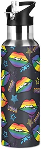 Бутилка за вода с Флага на гей-парад Glaphy Rainbow Устни със Сламен капак, не съдържа BPA, 32 грама, Бутилки за Вода, Изолирани от Неръждаема