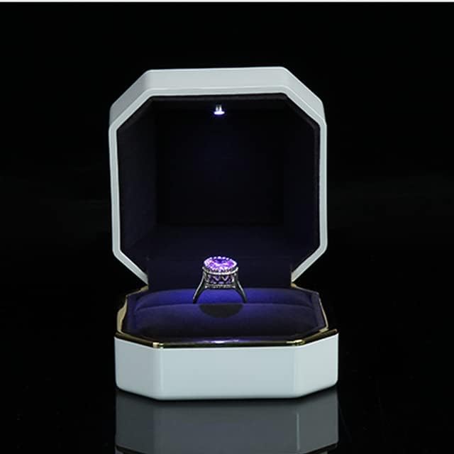 Луксозна Led Кутия за пръстените FNIGIFT За Предложения За Ангажимента, Квадратна Подарък Кутия за бижута под формата на Годежен Пръстен с led подсветка (син стил 2)
