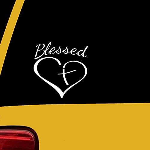 Изискан Благословен Кръст и Сърцето на Християнската Стикер Лъскав Винил Автомобили, Камиони, Микробуси Стени Лаптоп Бял 5.5 инча