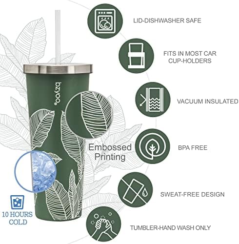 Колекция чаши за бутилки с вода bzyoo Green: Чаша с двойни стени от неръждаема стомана с 24 грама с вакуумна изолация, Соломинкой и капак