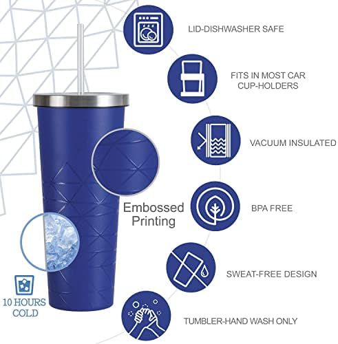 Колекция чаши за бутилки с вода bzyoo Blue: Чаша SUP с двойни стени от неръждаема стомана с 24 грама с вакуумна изолация, Соломинкой