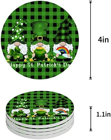 Поставка за напитки, Комплект от 4 броя Керамични Подложка за чаши в Зелената Клетка с Гномом-Трилистником на Деня на Св. Патрик, Поглъщащ