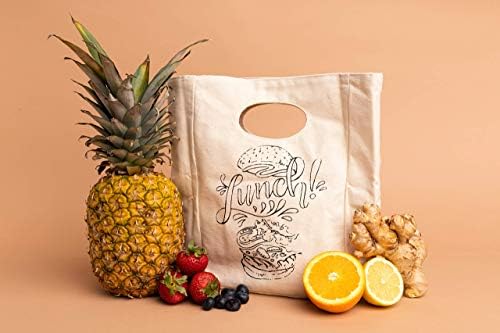 Холщовая чанта за обяд от органичен памук - Множество и стираемая в колата чанта за обяд - Чанта за органични закуски - Унисекс чанта