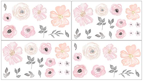 Румяно-Розови, сиви и бели Стикери за стена за събиране акварельных цветове от Sweet Jojo Designs - Комплект от 4 листа