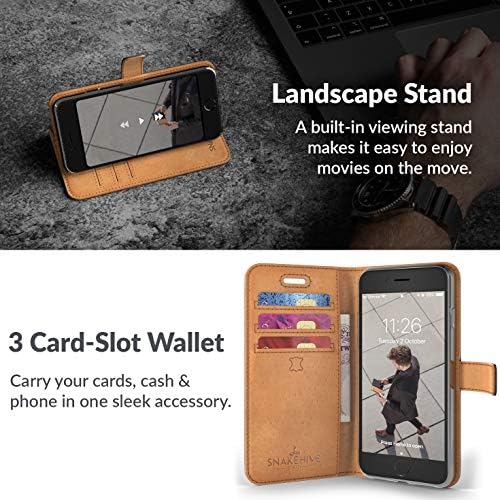 Ретро портфейл Snakehive за Apple iPhone 7 Плюс || Чанта-портфейл от естествена кожа за телефон || Естествена кожа с поставка за гледане и 3 за притежатели на карти || флип-надолу