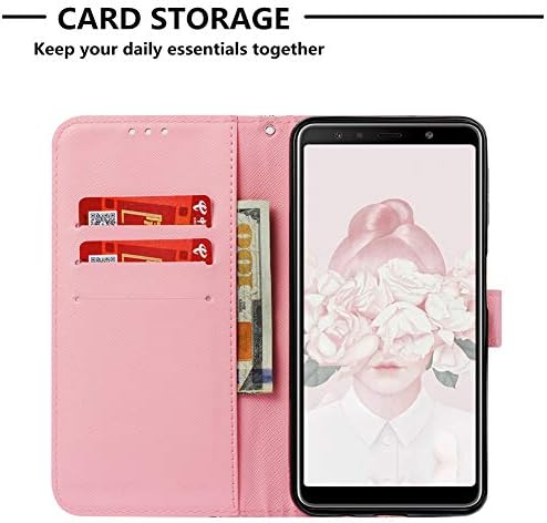 MEIKONST Galaxy A7 2018 калъф 3D Пълен Стилен за Момичета, Женски Калъф за телефон, Слот за кредитни карти с поставка от изкуствена кожа,