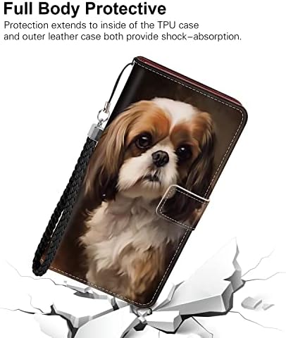 Чанта-портфейл ZHOUZHANGDI, подходящ за iPhone 7/8 Plus с шарени кучета Art-14, със слот за карта и каишка за китката, прахоустойчив