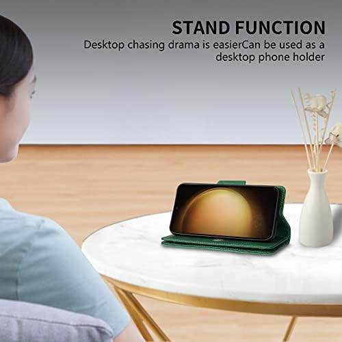 YWKJ е Съвместим с калъф Samsung Galaxy S23, чантата с RFID заключване, отделение за карти, Панти кожена цип с каишка, Защитен калъф за Samsung Galaxy S23, калъф-портфейл (зелен-6,1 инча)