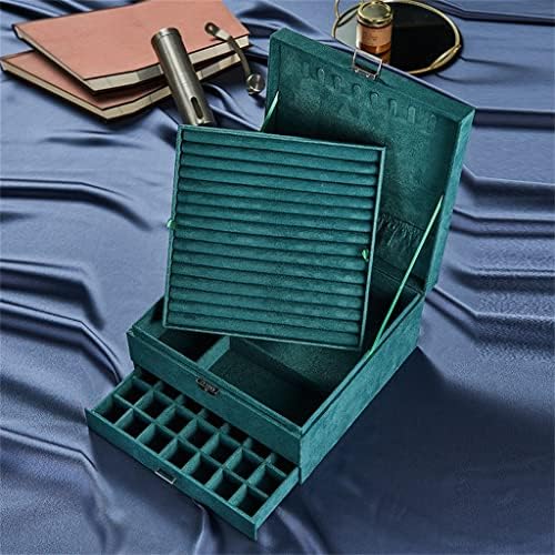 CZDYUF Фланелевая Кутия-Органайзер за бижута от три слоя, Колиета, Обеци, Пръстени, Голям Калъф за Съхранение с ключалка за Жени (Цвят: зелен, размер