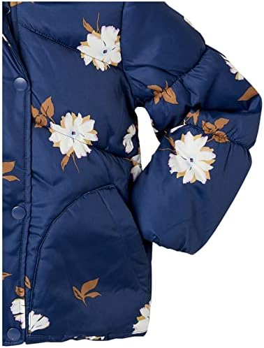 Зимно палто с качулка за малки момичета Oshkosh B ' sofia в Тъмно синьо с елегантен цветен печат по цялата дължина