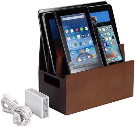Комбинирана поставка за зарядно устройство с бамбуковым чекмедже; Допълнително хранилище за смартфони, таблети, лаптопи и Органайзер