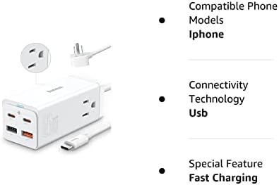 USB Power Strip Стенно зарядно устройство Baseus PowerCombo 65 W C USB с 2 розетки и 3 порта за бързо зареждане, Зарядно устройство,