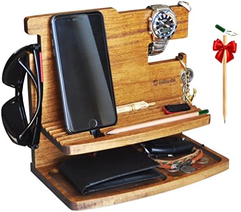 Зарядно устройство за телефон от дърво Bilikolik за мъже - Организатор на нощното шкафче - Док-станция от дърво - Подарък за мъже, съпруг,