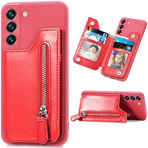 YSNZAQ Чанта-портфейл с цип с държач за карти Samsung Galaxy S22 5G, от изкуствена кожа, Сгъваем Портфейл с магнитна стойка, флип-надолу