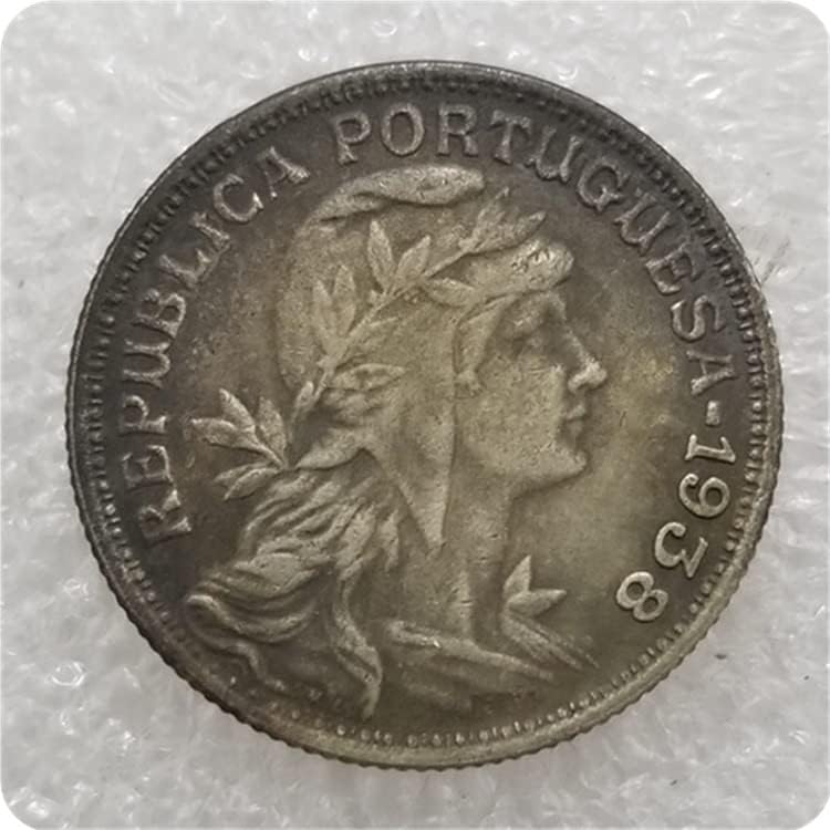 Старинни ръчно изработени изделия Португалия 1935,1938 Чуждестранни Възпоменателни Монети, Сребърни Долара