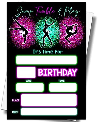 Покани за рожден ден в стил гимнастика YSTEP Jump Сушилни & Play, 20 Покани картички с Конвертами, Покани за рожден ден в стил дъгова