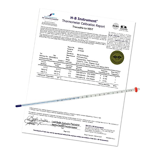 Bel-Art Products B60205-0600 Калибриран Термометър за частично потапяне, -1/51 ° C Дължина 460 мм, Органичен, Синьо