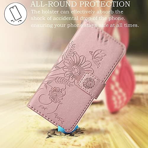 Чанта-портфейл от естествена кожа kazineer, калъф за телефон за iPhone 11 Pro Max, с отделения за карти с блокиране на RFID (розово злато)
