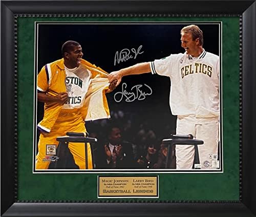 Меджик Джонсън, Лари Бърд Двойно Снимка с Автограф от Нощта, В пенсиониране на 20 × 24 - Снимки на НБА с автограф