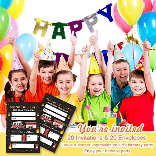 Покани Картички на парти в чест на Пожарникар Мисайдоу, Покани за Парти в чест на рождения Ден за Момчета, 20 Покани и 20 Пликове, Аксесоари