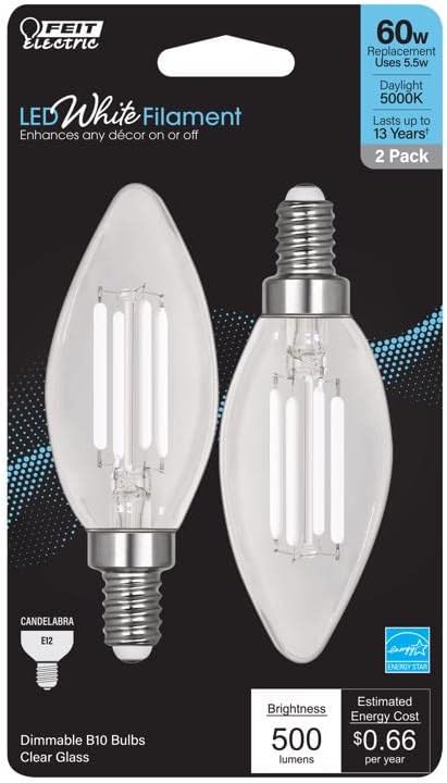 Feit Electric BA10 E12 (Канделябр) Led Лампа с нажежаема жичка с Дневна светлина с Капацитет 60 W Еквивалент на 2 pc