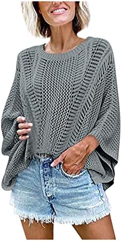 Жена Пуловер RMXEi с кръгло деколте и Кухи ръкав Прилеп, Обикновен Пуловер, Долната Риза