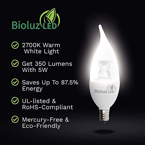 12 Опаковки led лампи Bioluz за sconces свещ с живо фитил, с регулируема яркост, 40 Вата крушки на полилея, 40 (използва 5 Вата) Вата