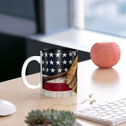 Mfydjir Ретро Бейзбол на САЩ Американски Флаг Забавни Чаши за Кафе Керамична Чаша 12 Грама Чай С Дръжка за Мъже Момчета Домашни Коледни