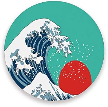Японски Набор от Great Waves от 1, Керамична Поставка за напитки, Държач за Камък на Каботажните с Пробковым основа, Подложка за чаши