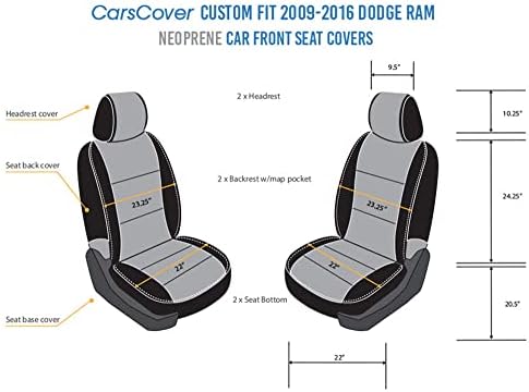 CarsCover Custom Fit 2009- Dodge Ram 1500 2500 3500 Пикап Неопренови Калъфи За предните седалки на Автомобила е Сив и Черен цвят